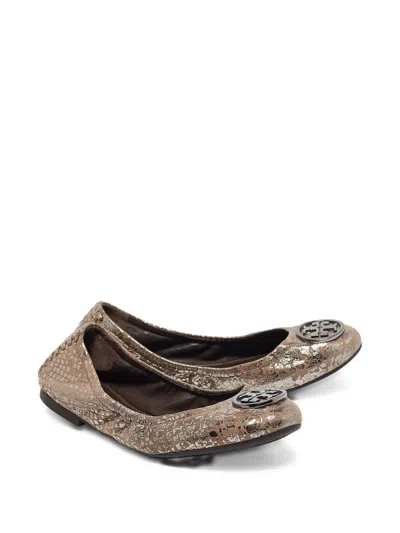 Pre-owned Tory Burch  Metallic Snake-effect Ballet Flats