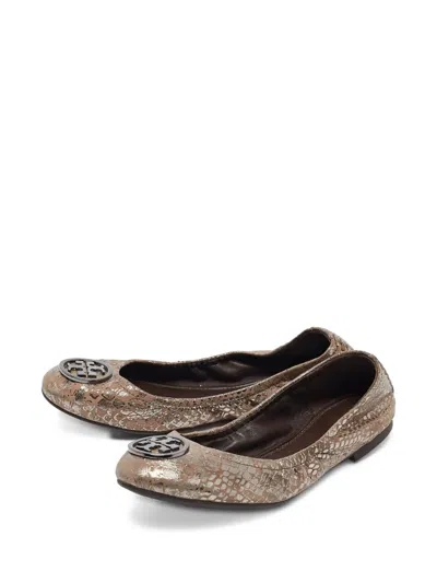 Pre-owned Tory Burch  Metallic Snake-effect Ballet Flats