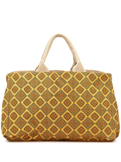 Pre-owned Prada 2013-2025 Large Canvas Printed Canapa Satchel