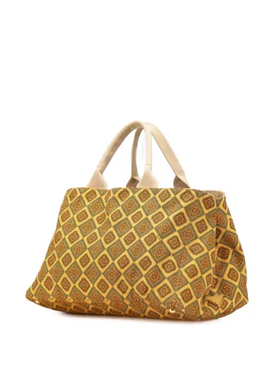 Pre-owned Prada 2013-2025 Large Canvas Printed Canapa Satchel