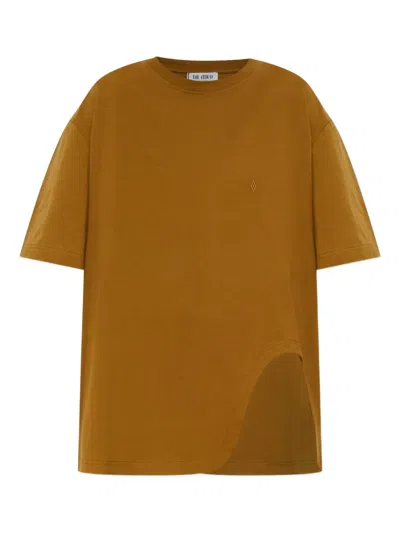 Attico Embroidered Logo T-shirt With Asymmetric Hem In Green