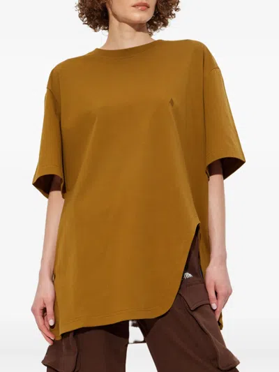 Attico Embroidered Logo T-shirt With Asymmetric Hem In Green