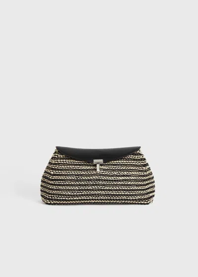 Totême T-lock Woven-leather Clutch Black/sand