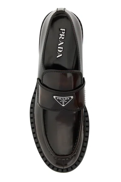 Prada Mocassini Chocolate In Pelle Testa Di Moro  Uomo