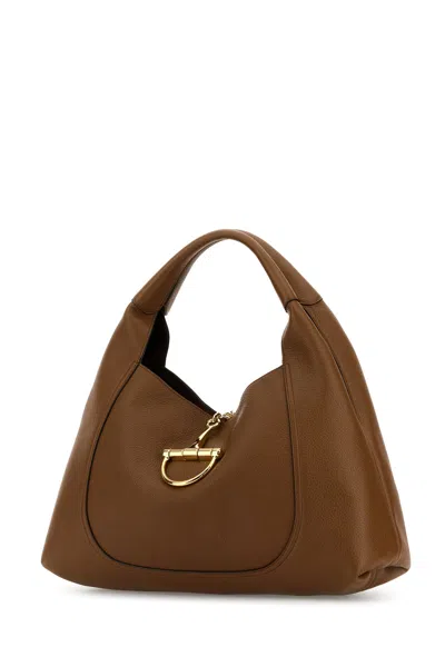 Gucci Borsa A Spalla  Softbit Grande In Pelle Marrone Donna
