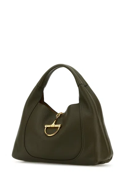 Gucci Borsa A Spalla  Softbit Grande In Pelle Verde Oliva Donna
