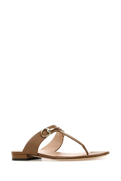 Gucci Slippers Infradito In Pelle Cammello  Donna In Brown
