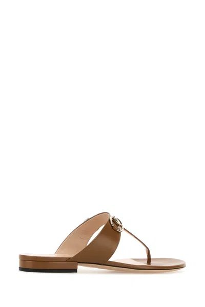 Gucci Slippers Infradito In Pelle Cammello  Donna In Brown
