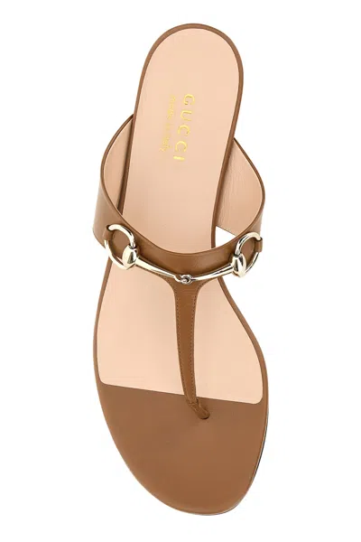 Gucci Slippers Infradito In Pelle Cammello  Donna In Brown