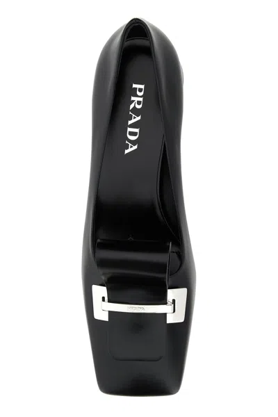 Prada Scarpe Con Tacco In Pelle Nera  Donna In Black