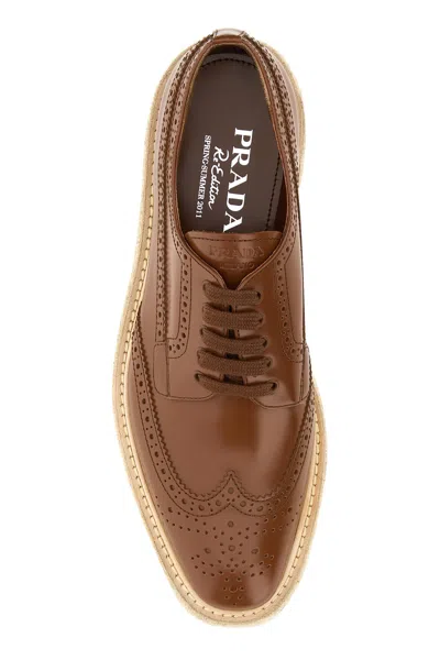 Prada Scarpe Stringate In Pelle Caramello Donna In Brown