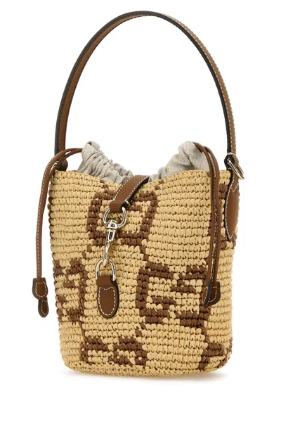 Gucci Borsa A Secchiello Gg Mini In Rafia Ricamata Donna
