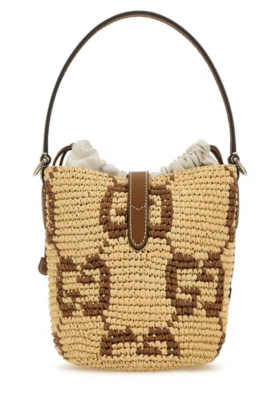 Gucci Borsa A Secchiello Gg Mini In Rafia Ricamata Donna