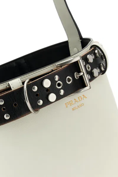 Prada Borsa A Secchiello  Buckle In Pelle Bianca   Donna