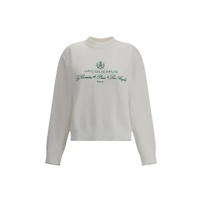 Jacquemus White Sweater With Logo Embroidered On The Front And Short Design In Cotton Woman In White