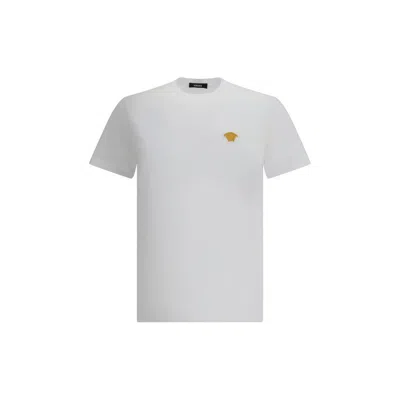 Versace White Crewneck T-shirt With Medusa Embroidery On The Front In Cotton Man In Multi