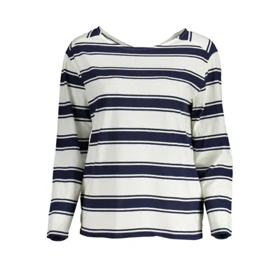 Gant Chic Long-sleeved White Cotton Tee With V-neck Detail In Blue