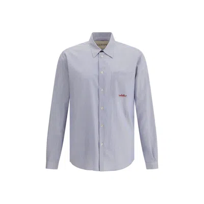 Valentino Striped Shirt With Embroidered Logo In Gray