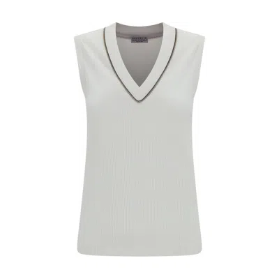 Brunello Cucinelli Ribbed Jersey Top In White