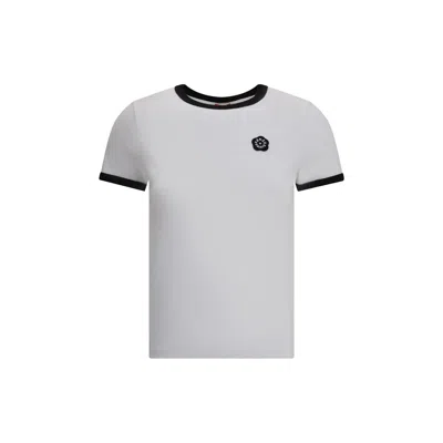 Kenzo White Crewneck T-shirt With Logo Patch On The Front And Contrasting Details