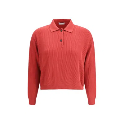 Brunello Cucinelli Ribbed Cotton Knit Polo Shirt In Red