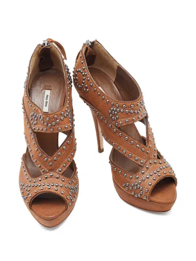 Pre-owned Miu Miu 125mm Stud-embellished Sandals