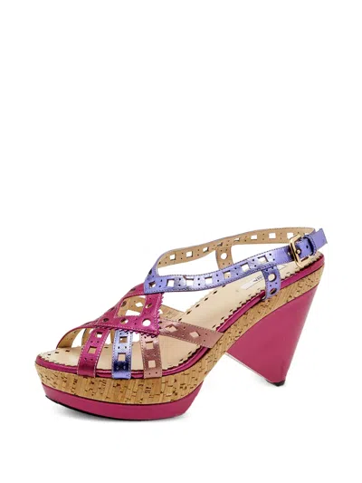 Pre-owned Prada 115mm Cut-out Strap Wedge Sandals