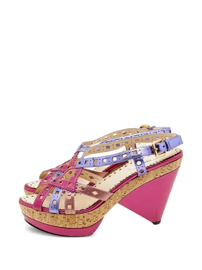 Pre-owned Prada 115mm Cut-out Strap Wedge Sandals