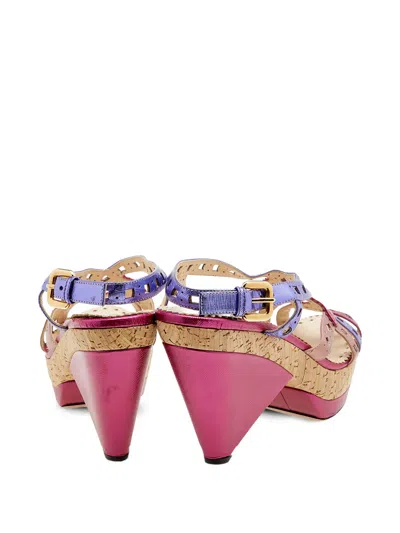 Pre-owned Prada 115mm Cut-out Strap Wedge Sandals
