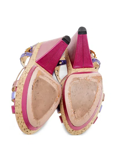 Pre-owned Prada 115mm Cut-out Strap Wedge Sandals