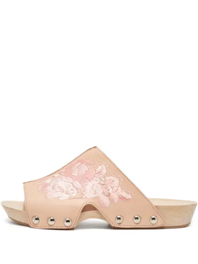 Pre-owned Alexander Mcqueen Floral-embroidered Sandals In Neutral