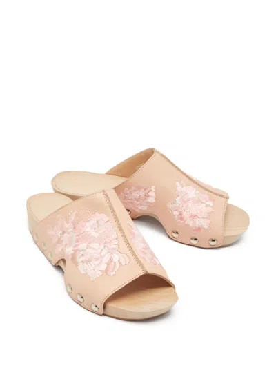 Pre-owned Alexander Mcqueen Floral-embroidered Sandals In Neutral
