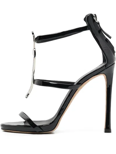 Pre-owned Giuseppe Zanotti Vintage 120mm Harmony G Leather Heeled Sandals In Black