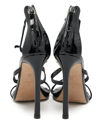 Pre-owned Giuseppe Zanotti Vintage 120mm Harmony G Leather Heeled Sandals In Black