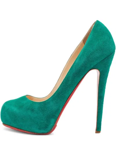Pre-owned Christian Louboutin Suede Heeled Pumps In Green
