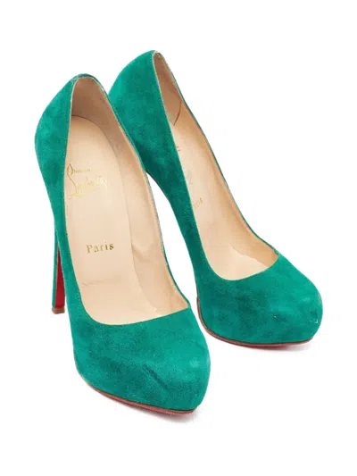Pre-owned Christian Louboutin Suede Heeled Pumps In Green