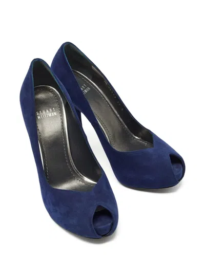 Pre-owned Stuart Weitzman Peep-toe Suede Heels In Blue