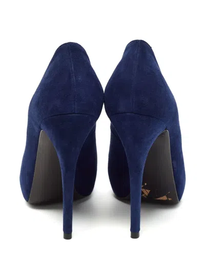 Pre-owned Stuart Weitzman Peep-toe Suede Heels In Blue