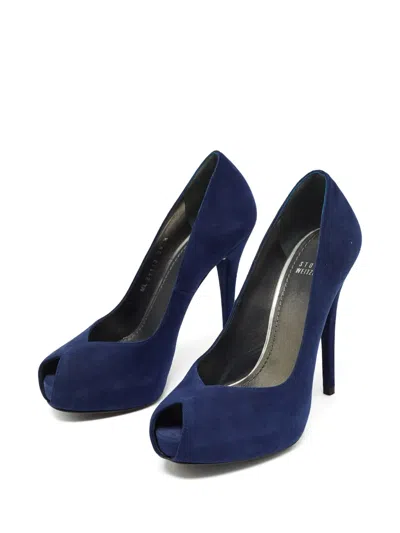 Pre-owned Stuart Weitzman Peep-toe Suede Heels In Blue