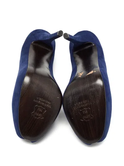 Pre-owned Stuart Weitzman Peep-toe Suede Heels In Blue