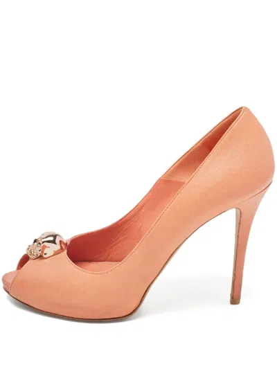 Pre-owned Alexander Mcqueen 115mm Skull-embellished Pumps In Orange