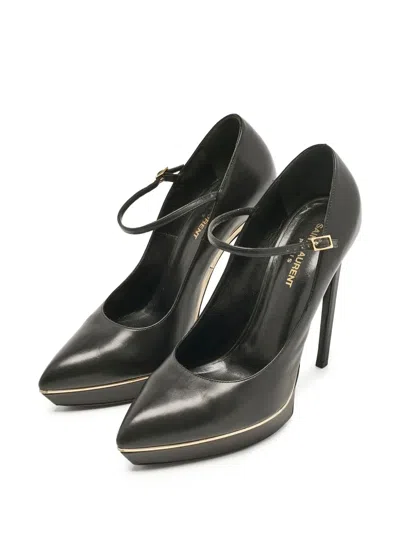 Pre-owned Saint Laurent Leather Platform Pumps In Black