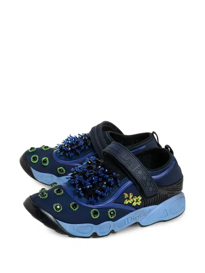 Pre-owned Dior Crystal-embellished Sneakers In Blue