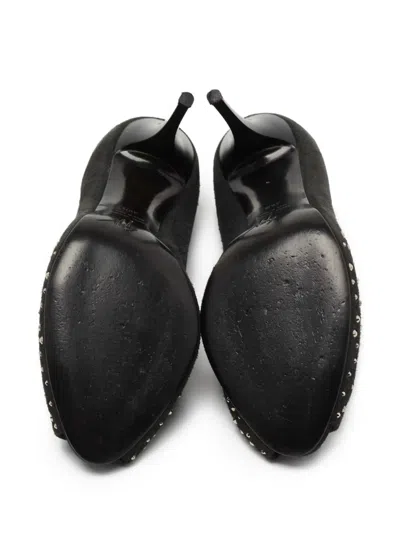 Pre-owned Giuseppe Zanotti Vintage 110mm Studded Peep-toe Heels In Black