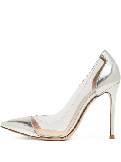 Pre-owned Gianvito Rossi  100mm Plexi Metallic-effect Pointed-toe Pumps In Silver