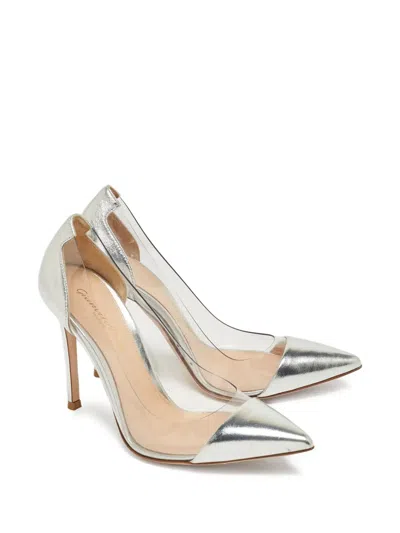 Pre-owned Gianvito Rossi  100mm Plexi Metallic-effect Pointed-toe Pumps In Silver