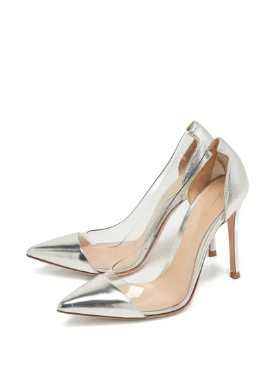 Pre-owned Gianvito Rossi  100mm Plexi Metallic-effect Pointed-toe Pumps In Silver