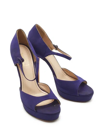 Pre-owned Saint Laurent 130mm Satin Sandals In Blue