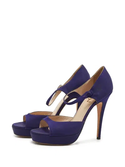 Pre-owned Saint Laurent 130mm Satin Sandals In Blue