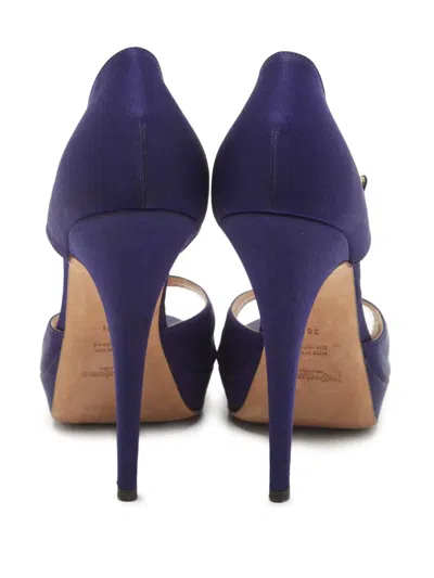 Pre-owned Saint Laurent 130mm Satin Sandals In Blue